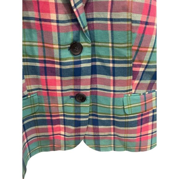 Talbots Womens Single Breasted Linen Blend Blazer Size 10 Plaid Preppy Classic - Picture 5 of 8